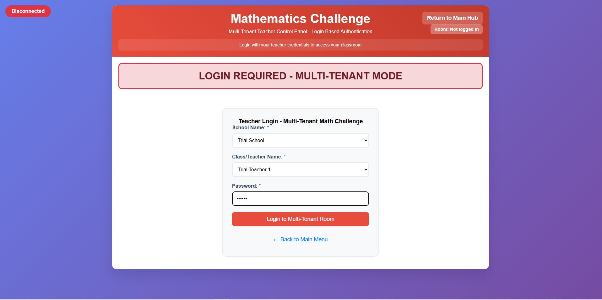 Login Form - filled in